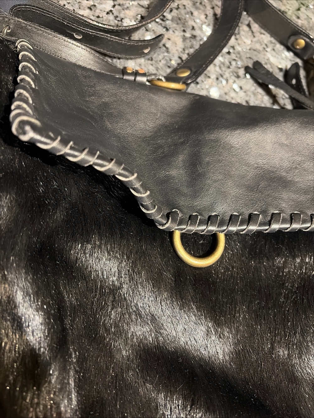 Cavalcanti Italy Leather Shoulder Strap Bag Crossbody Fur Hobo Black - Picture 2 of 12